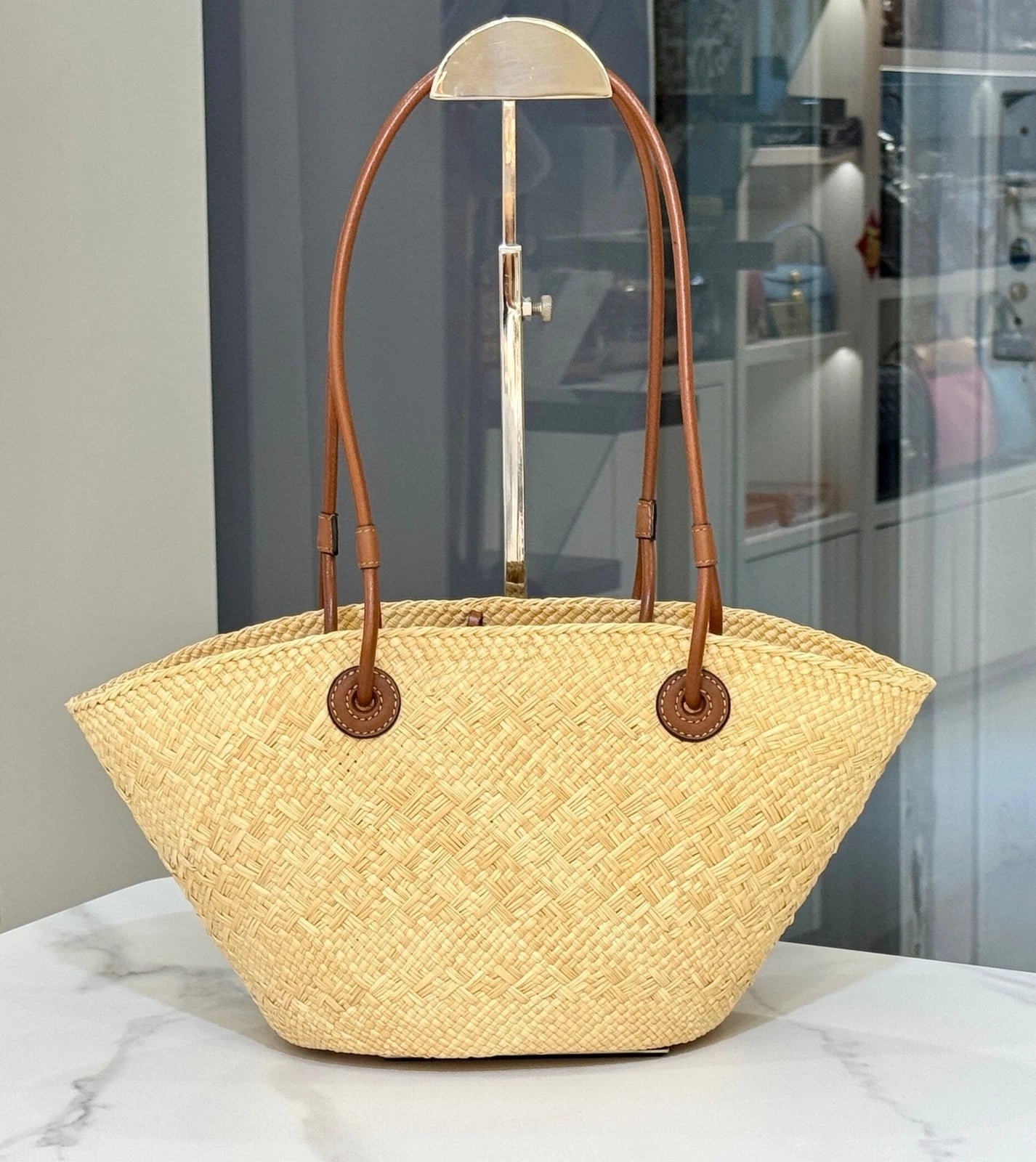 Loewe Women Palm Leaf Leather Woven Basket Shoulder Bag
