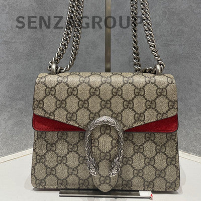 Gucci Dionysus Small Chain Shoulder Crossbody Bag Brown Red Silver