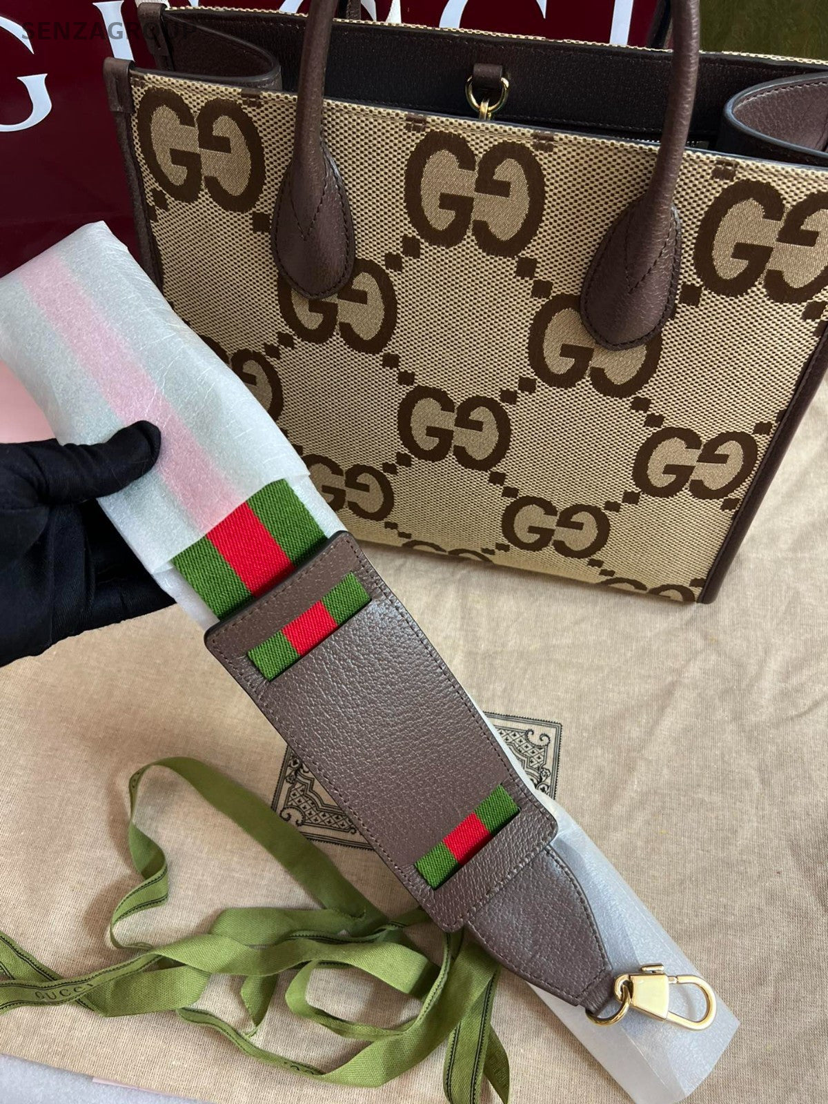 GUCCI GG Logo Tote Top Handle Canvas Shoulder Handbag Brown Classic