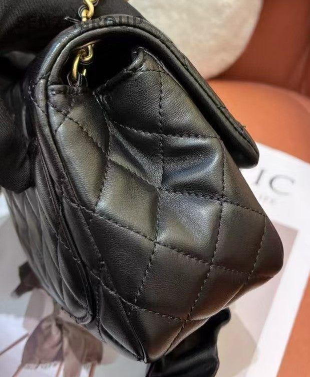 Chanel Diamond Chain Crossbody Shoulder Bag Black Gold Women Classic Fashion