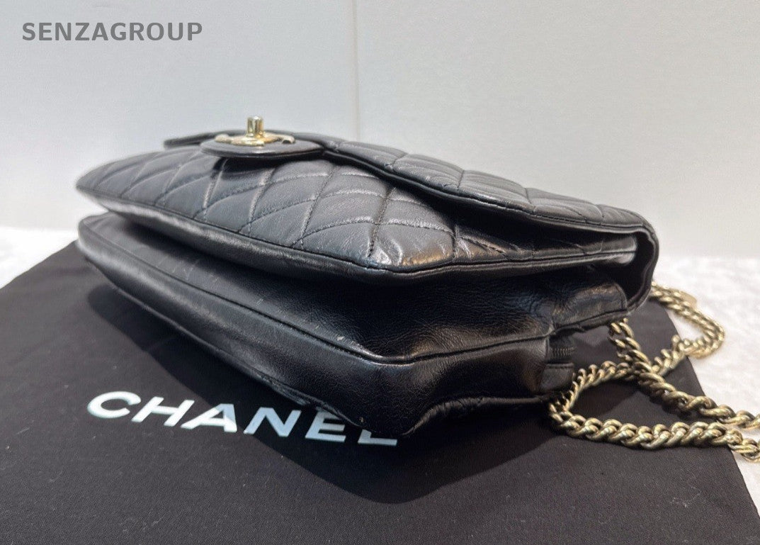 CHANEL Classic Flap Calfskin Chain Shoulder bag Black Gold Women Classic