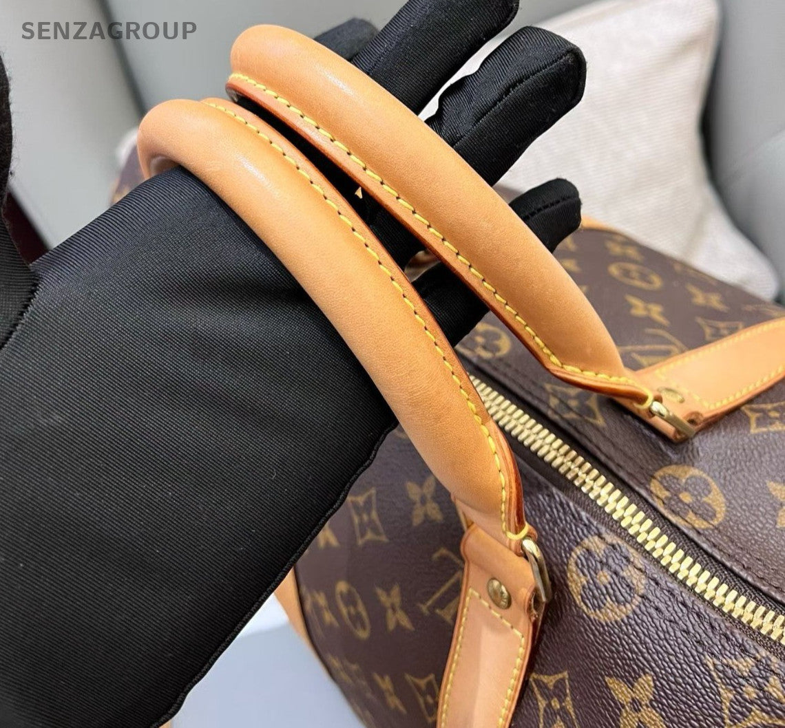 Louis Vuitton Keepall Monogram Top Handle Bag Crossbody Brown Gold Unisex Adults