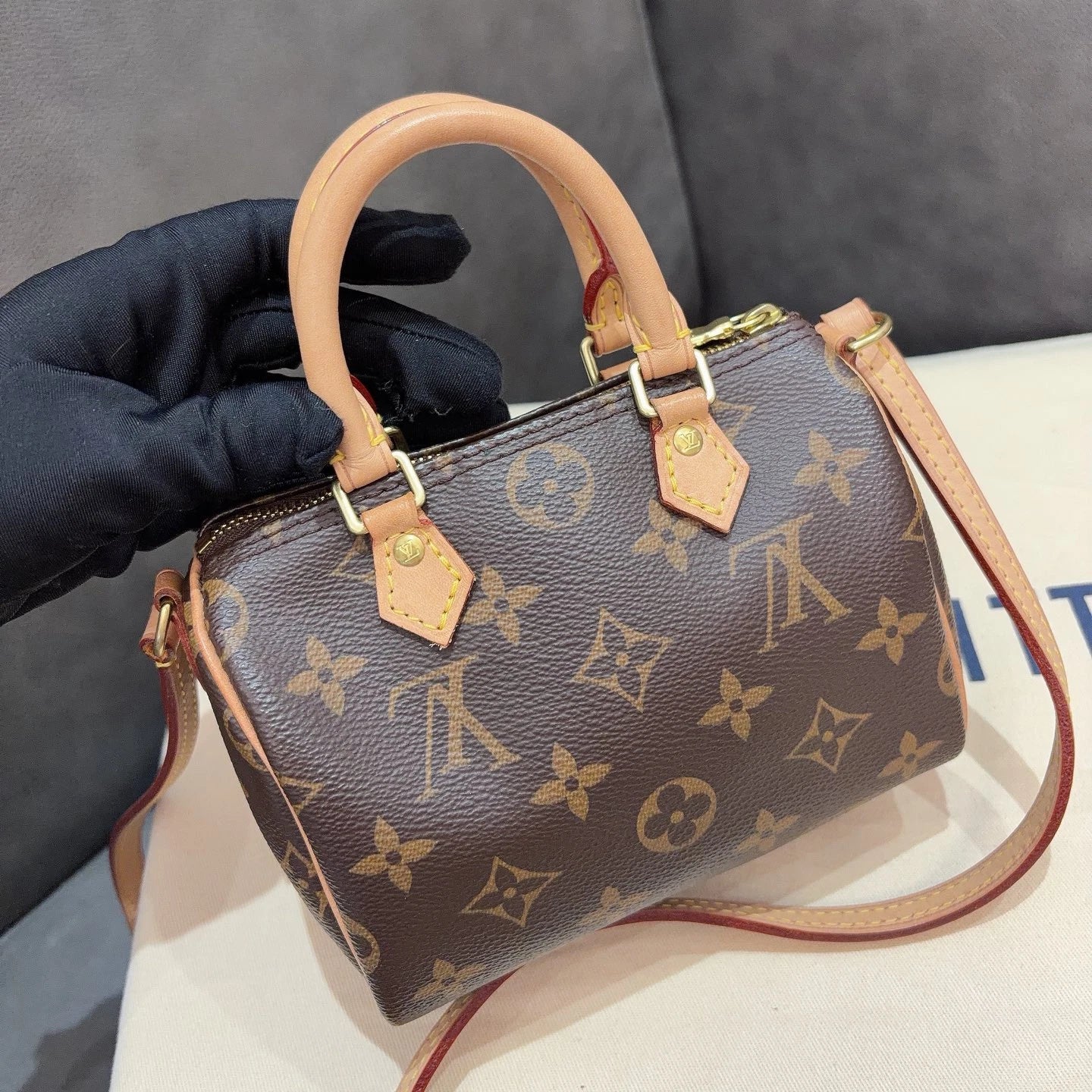 Louis Vuitton Speedy Nano Top Handle Shoulder Crossbody Bag Brown Women