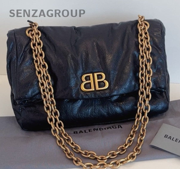 Balenciaga Monaco PM Chain Shoulder Bag Black Gold Women Classic