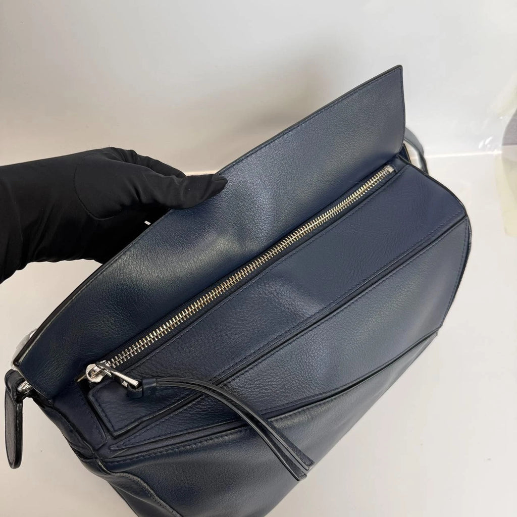 SJ0001 Loewe Medium Puzzle Bag in Navy Blue Calfskin