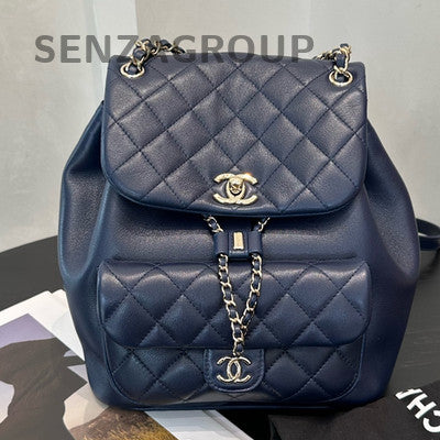 Chanel 25A Navy Blue Calfskin Large Duma Backpack Gold Hardware