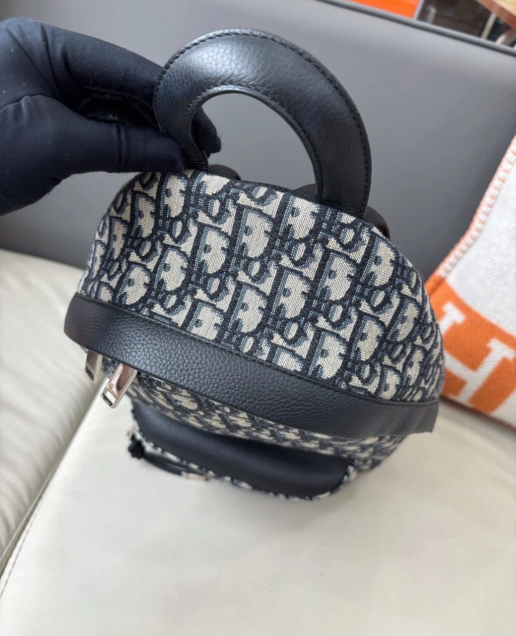 Christian Dior Oblique PM Backpack Blue Silver Unisex Adults Classic
