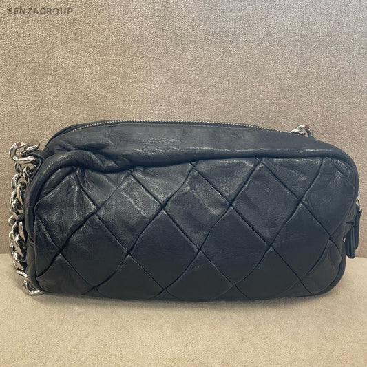 Chanel Diamond Chain Handbag Shoulder Bag Black Silver Women Classic