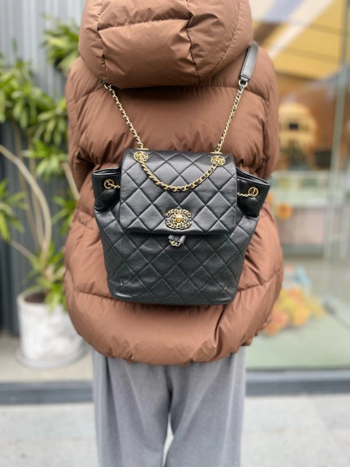 CHANEL 19Bag Black Gold Backpack For Women