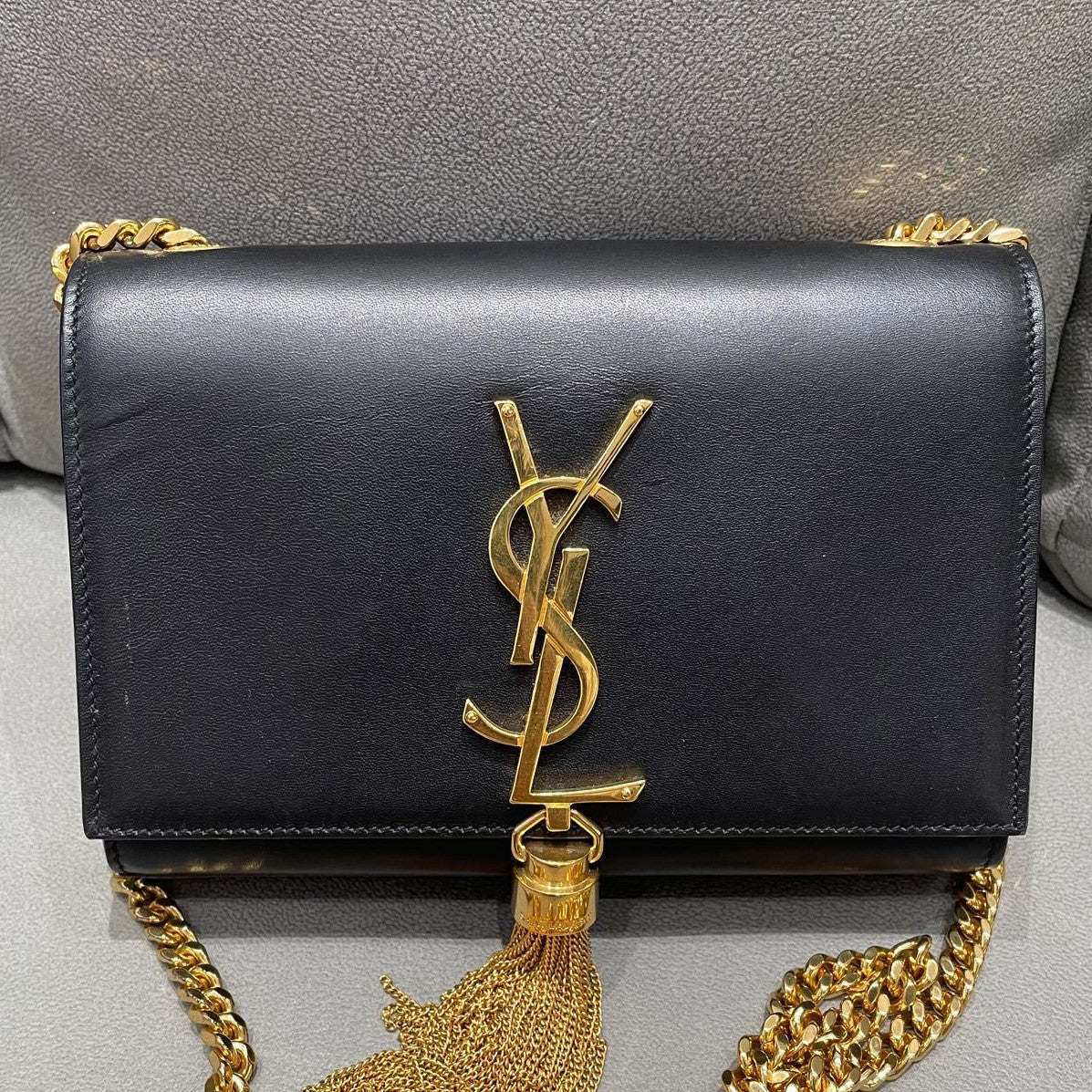 Saint Laurent YSL Tassel Chain Shoulder Crossbody Bag Black Gold Classic