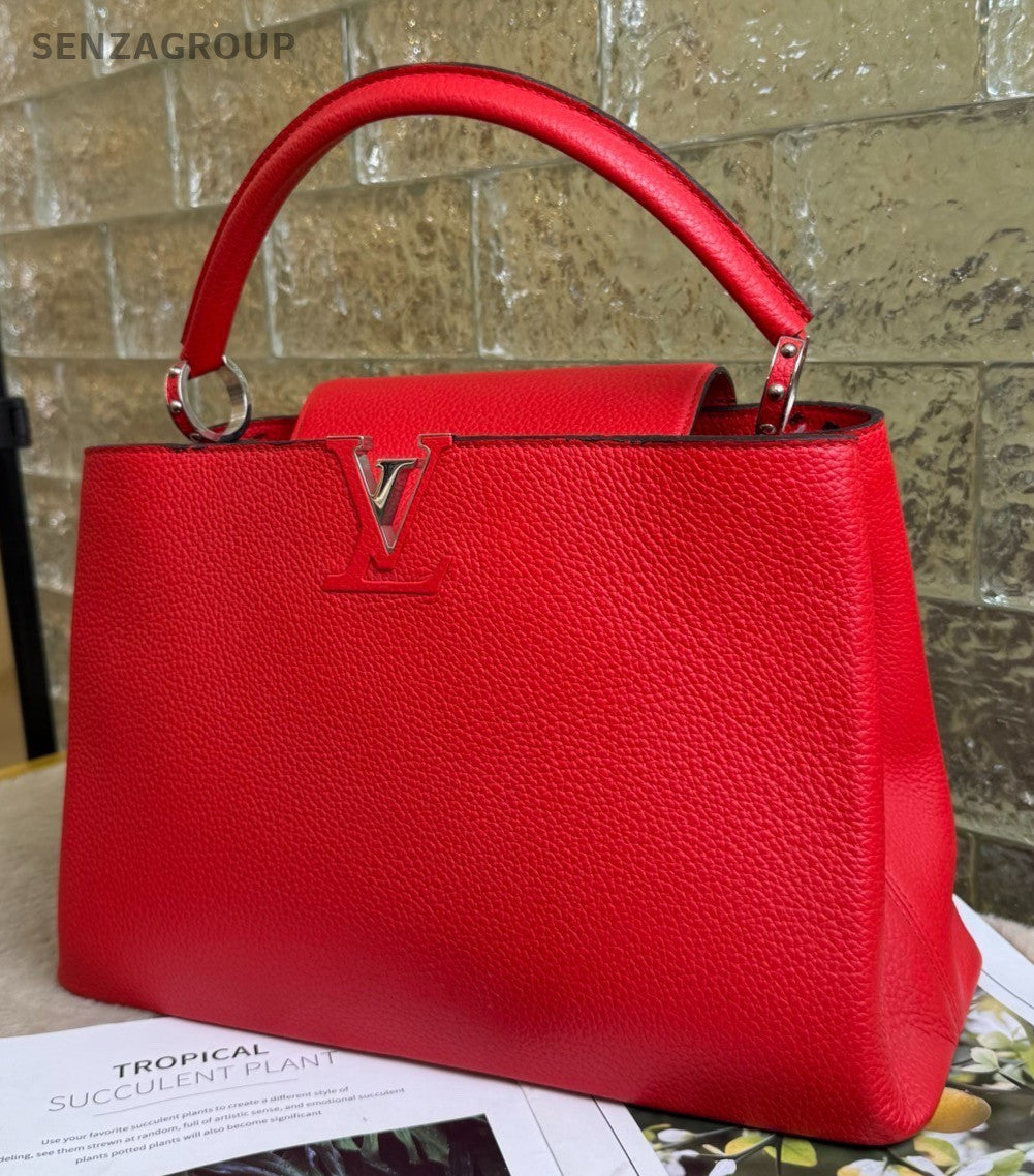 Louis Vuitton Capucines GM Top Handle Bag Red Silver Used Women Classic Fashion