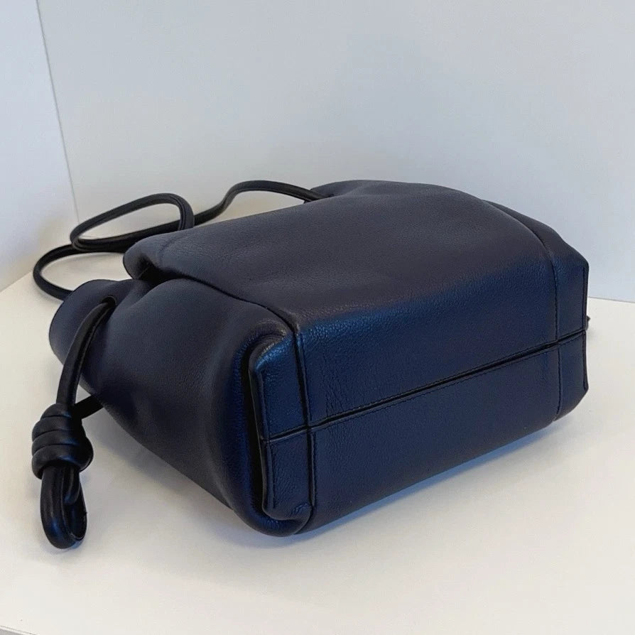 Authentic Loewe Flamenco Knot Navy Blue Drawstring Tote Shoulder Crossbody Bag