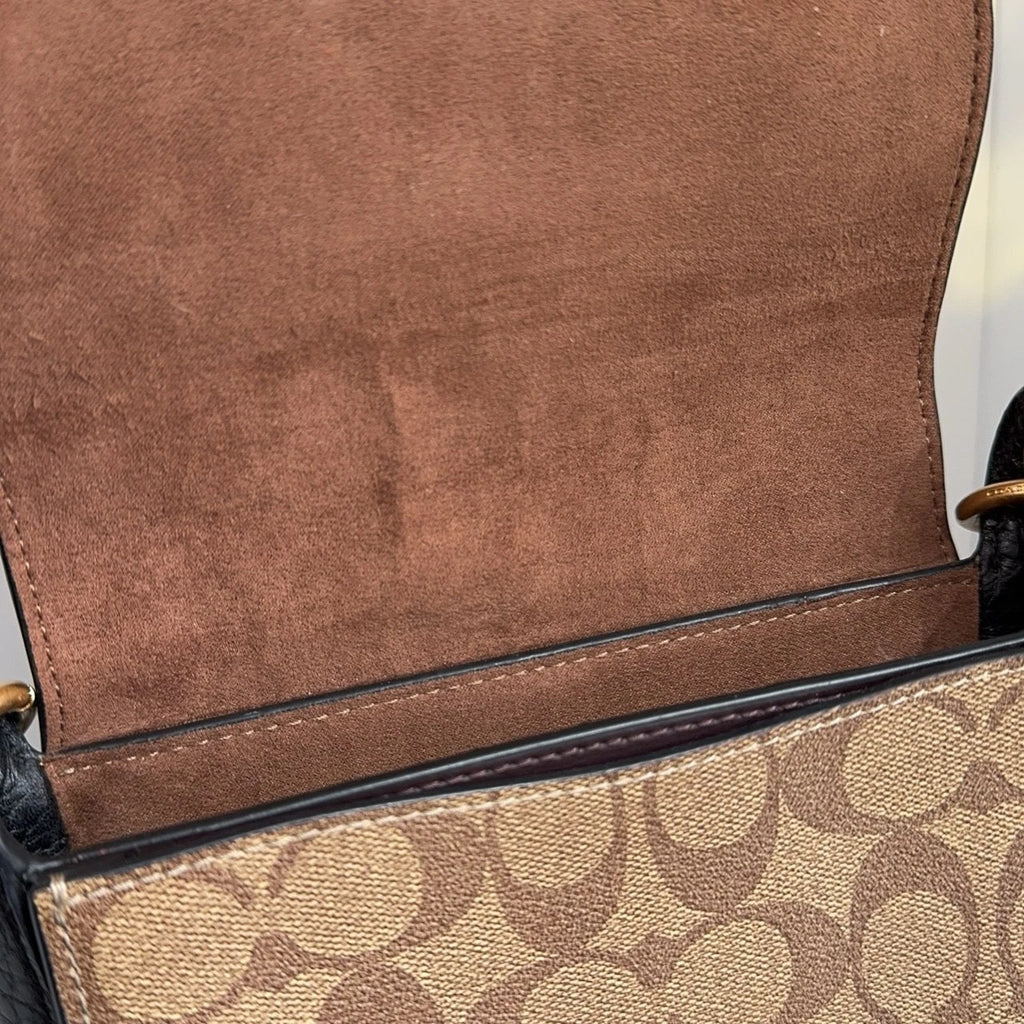 Coach Brown Suede Monogram Shoulder Crossbody Handbag For Women