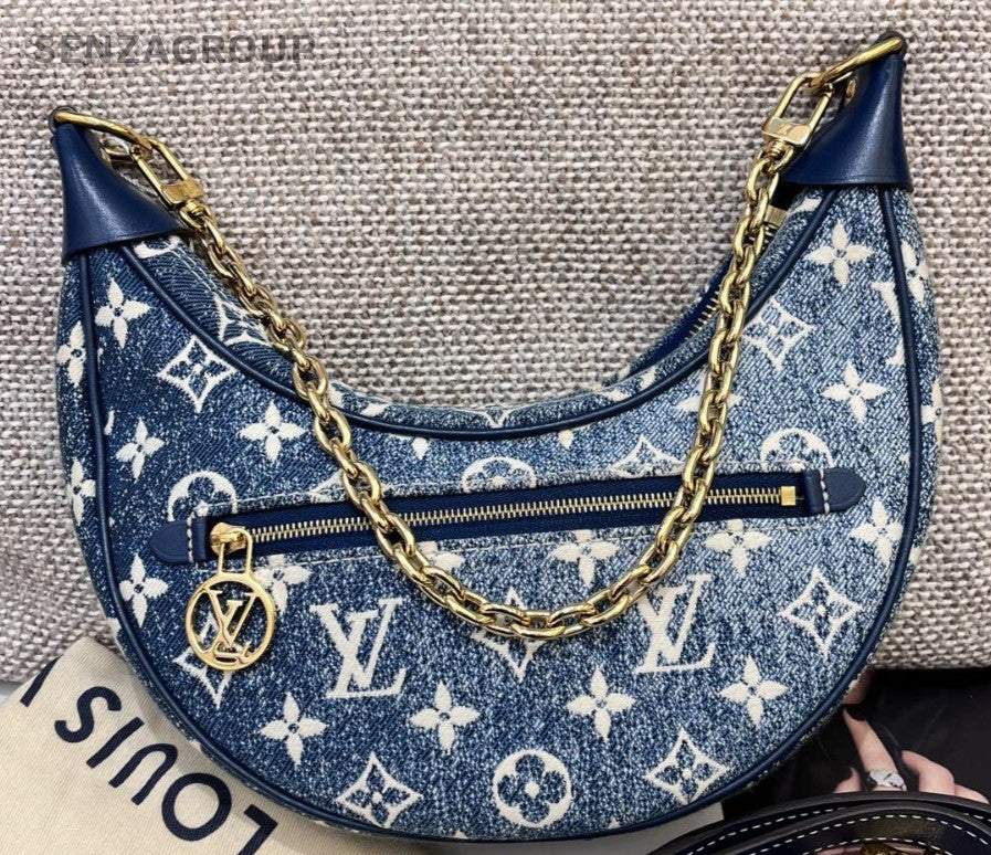 Louis Vuitton Hobo Chain Monogram Shoulder Bag Crossbody Blue Gold Women Classic