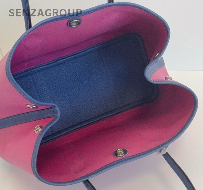Hermes Garden Party30 Top Handle Bag Pink Blue Silver Women Classic