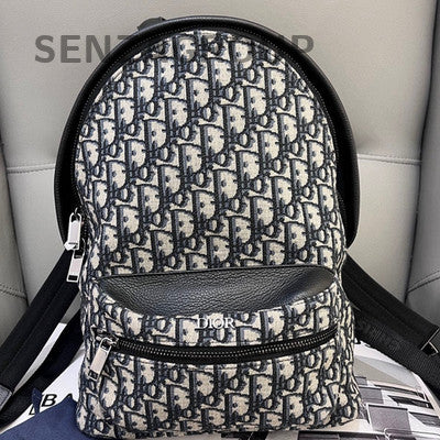 Dior Oblique Backpack Black White Unisex Classic Fashion