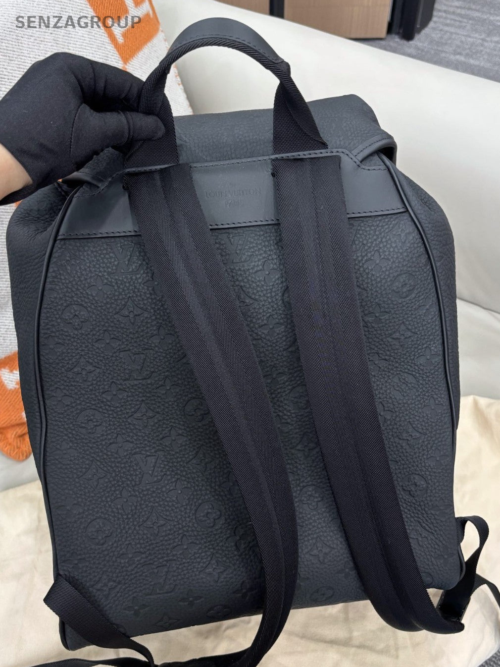Louis Vuitton Montsouris Calfskin Backpack Black Unisex Adults Classic