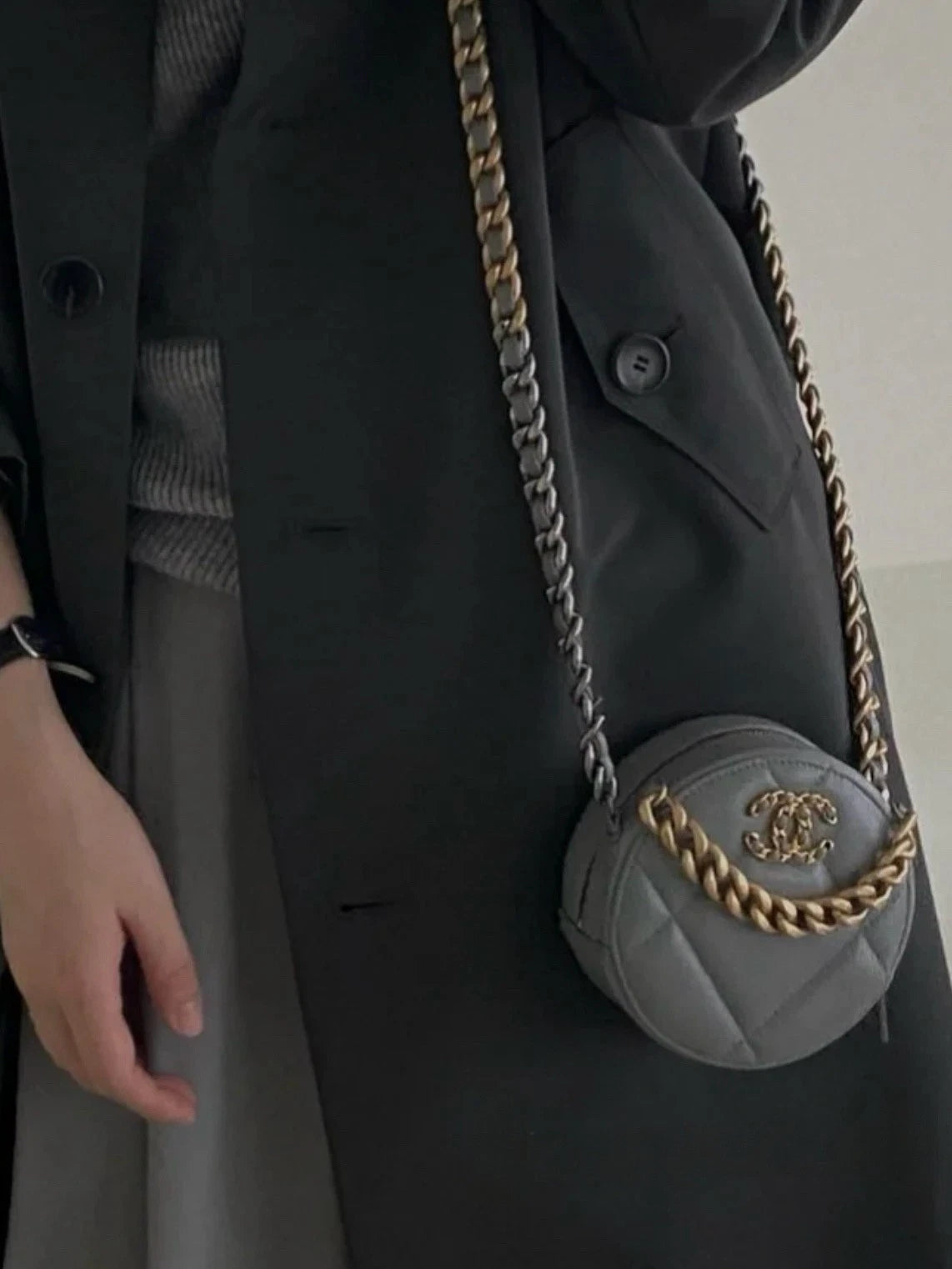 Chanel 19Bag Round Bag Chain Top Handle Shoulder Crossbody Green Gold Women