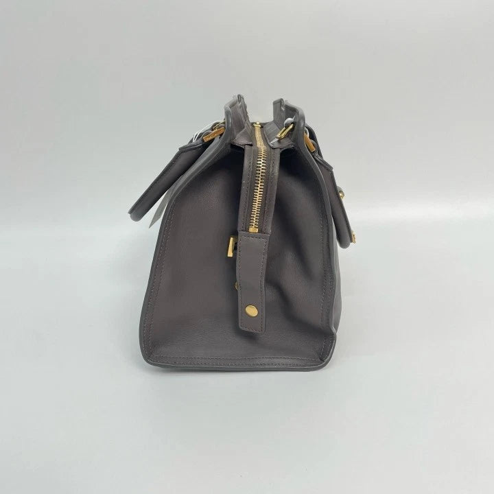 YSL Gray Calfskin Y Buckle Cabas Tote Handbag Crossbody Bag For Women