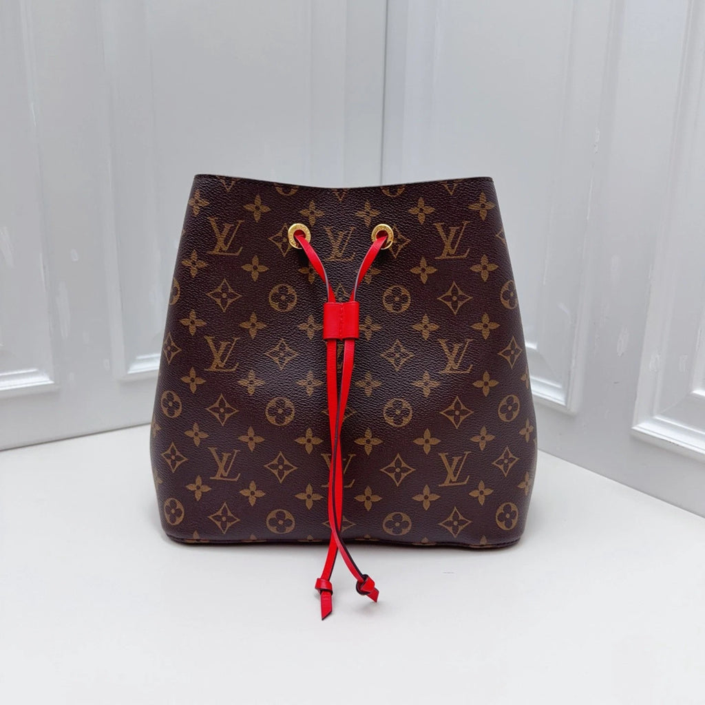 Louis Vuitton Bucket Monogram Canvas Shoulder Bag Brown Red Women Fashion