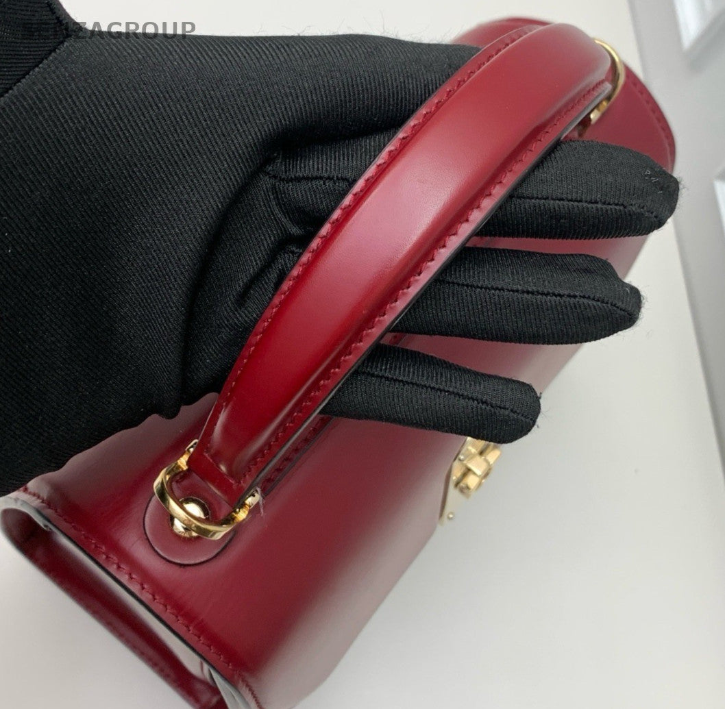 Salvatore Ferragamo Boxyz 2Way Top Handle Bag Crossbody Red Gold Women Classic