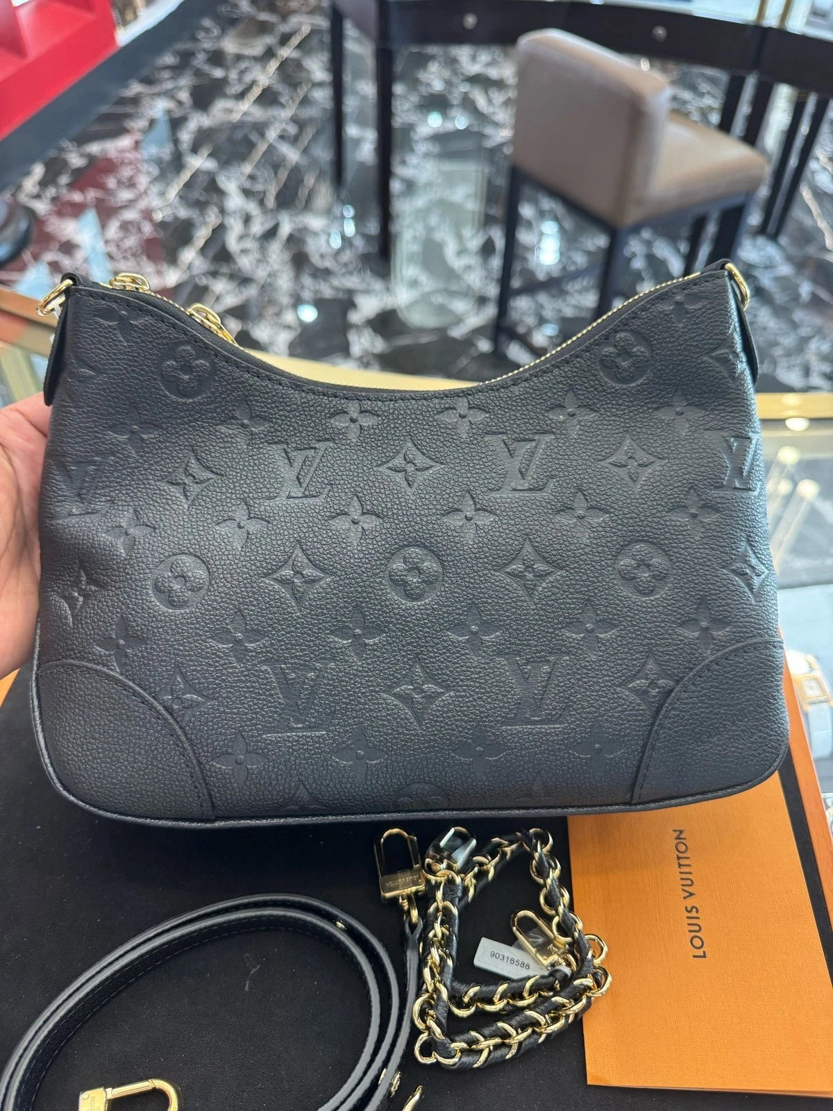 Louis Vuitton Boulogne Black Embossed Leather Shoulder Crossbody Bag