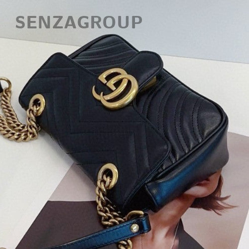 Gucci Marmont22 Chain Shoulder Bag Crossbody Black Gold Used Women Classic