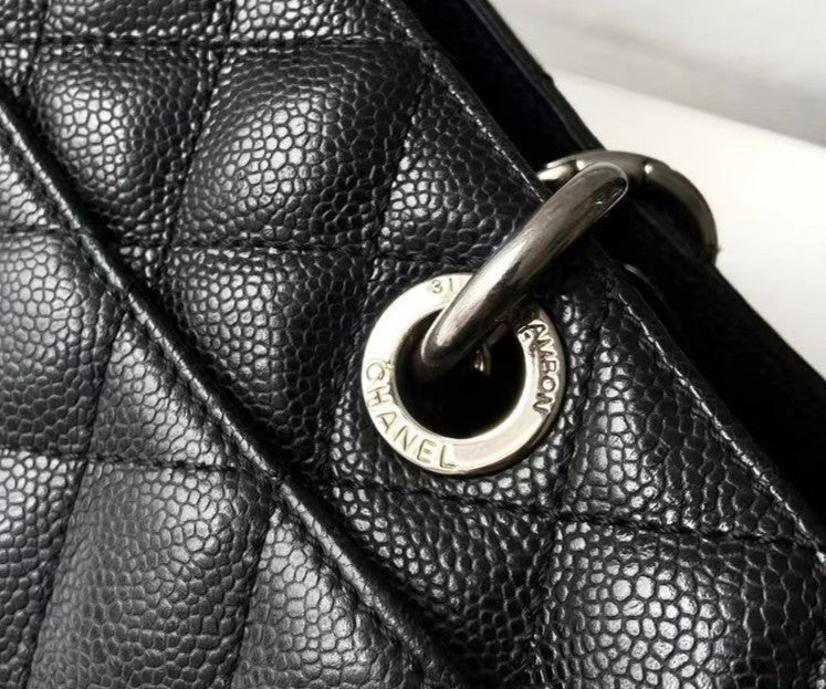 Chanel GST Calfskin Leather Chain Shoulder Bag Black Silver Women Classic