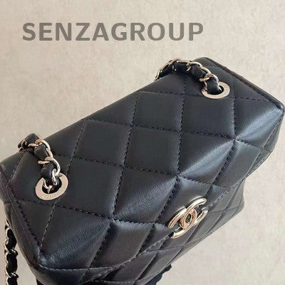 Chanel Black Lambskin Milk Box Bag Gold Chain Quilted Classic Crossbody