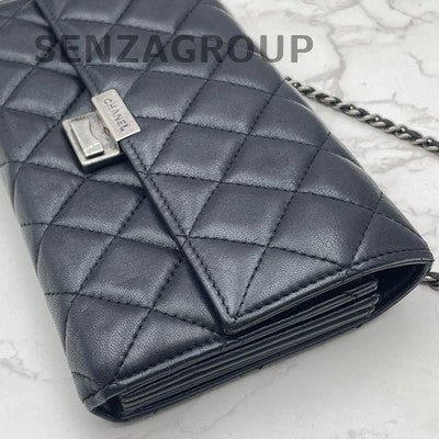 Chanel Black Lambskin WOC Chain Shoulder Crossbody Bag Classic Women