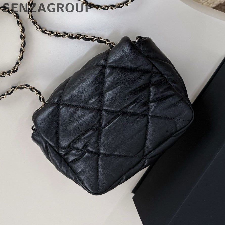 Chanel Diamond Chain Shoulder Bag Crossbody Black Gold Women Classic Fashion