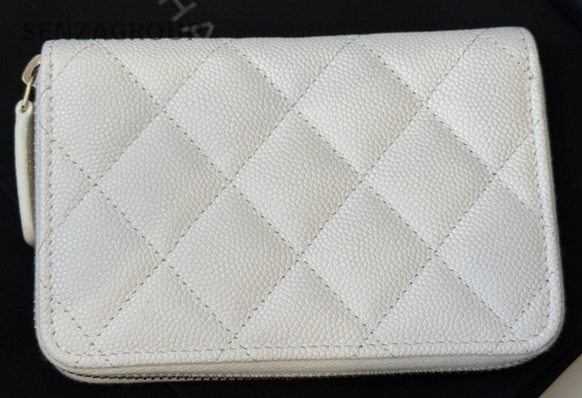 Chanel 25B Long Wallet White Gold Used Women Classic Diamond