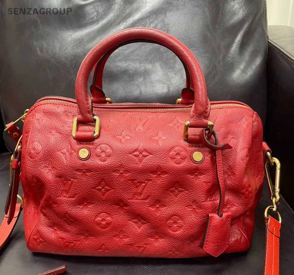 Louis Vuitton Monogram Empreinte Speedy25 Top Handle Bag Crossbody Red Women