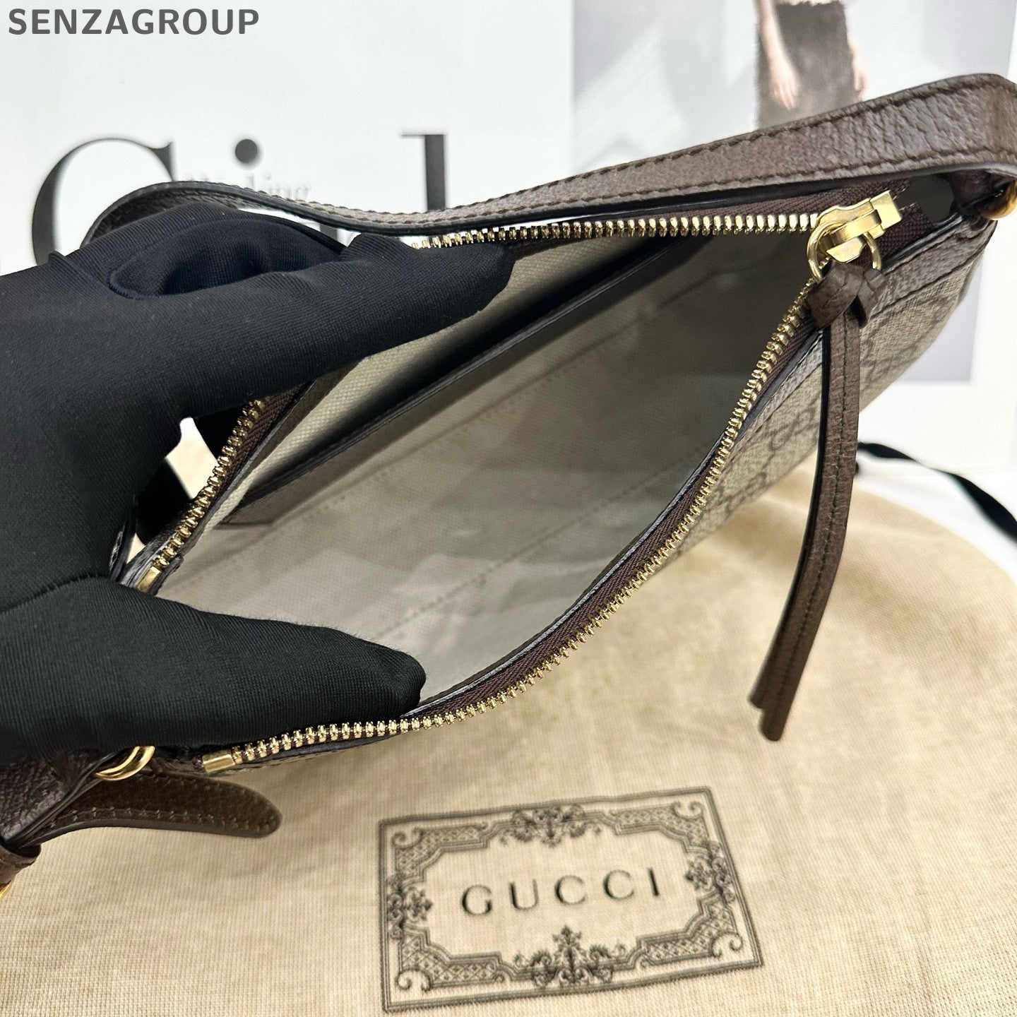 Gucci Ophidia 2Way Shoulder Crossbody Bag Brown Gold Hardware Classic