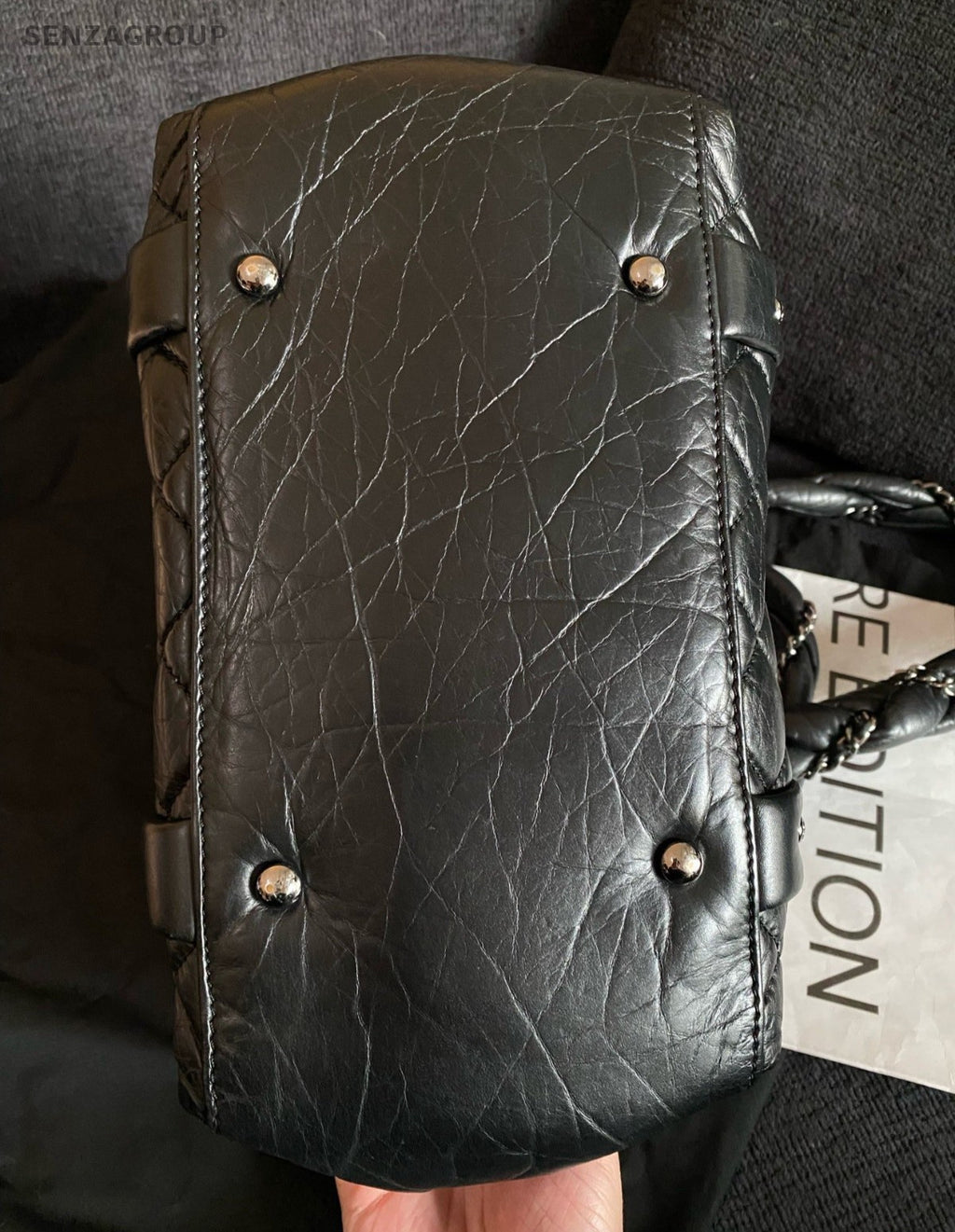 Chanel Diamond Bowling Top Handle Bag Black Silver Women Classic