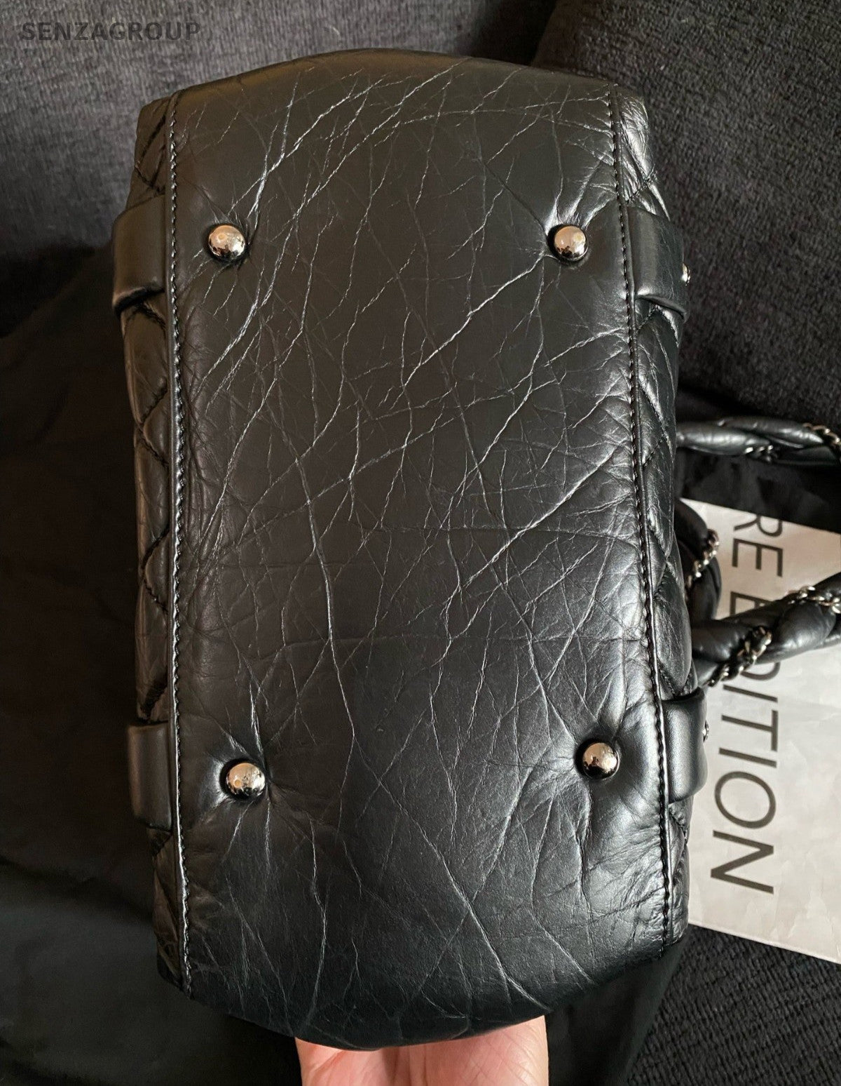 Chanel Diamond Bowling Top Handle Bag Black Silver Women Classic