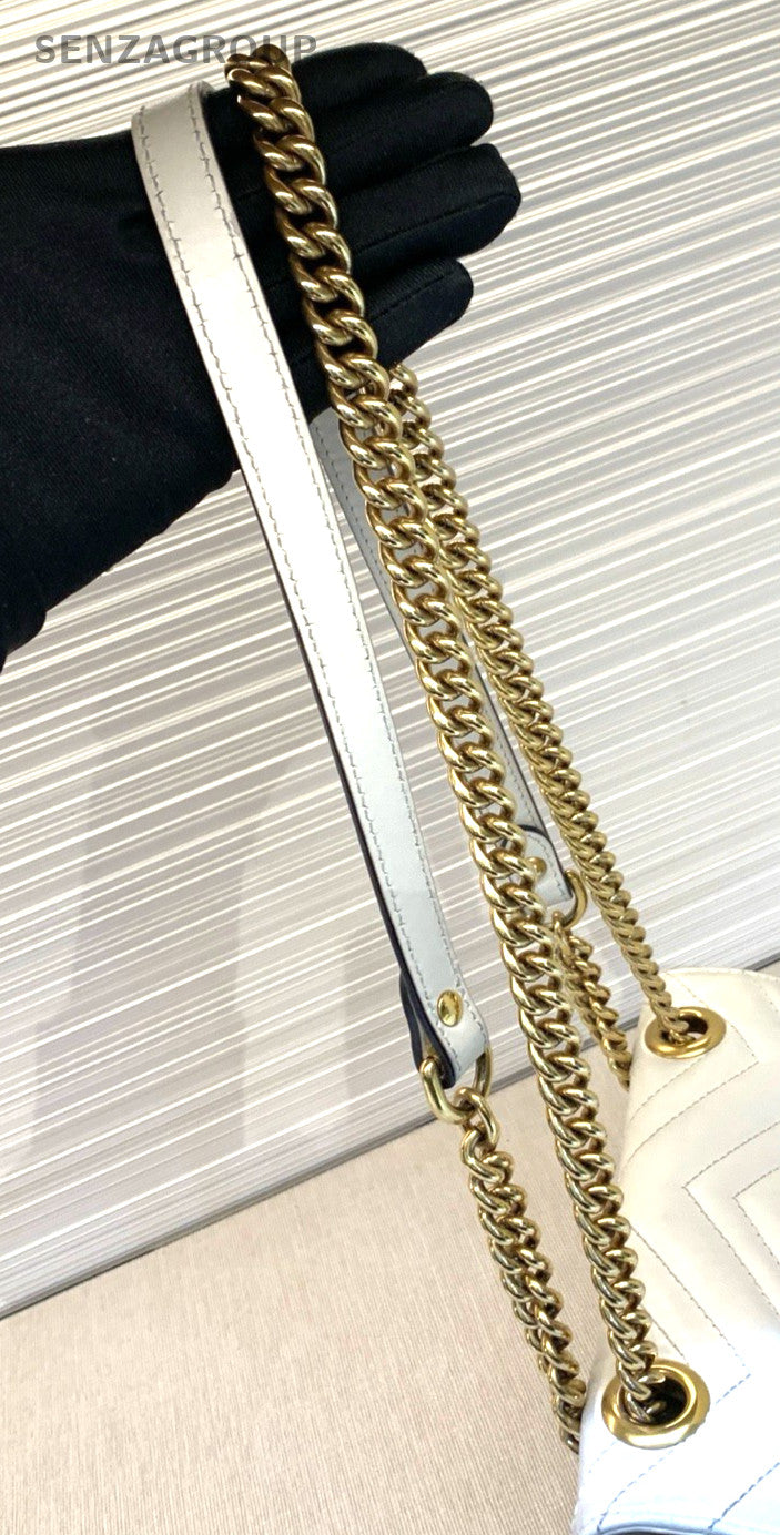 GUCCI GG Marmont 22 Chain Shoulder bag Crossbody Women White Gold