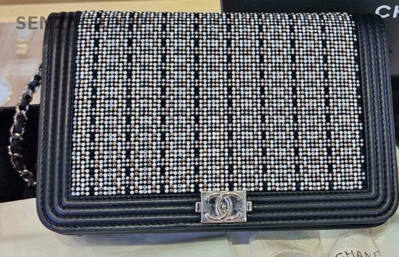 CHANEL Leboy Woc Water crystal rivets Chain Shoulder bag Black Women