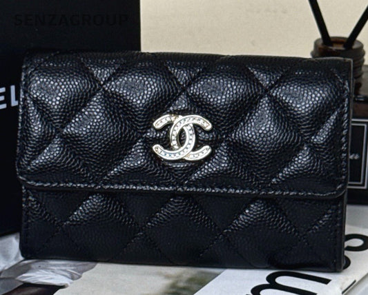 Chanel 25B Clutch Black Silver Diamond Women Classic Designer
