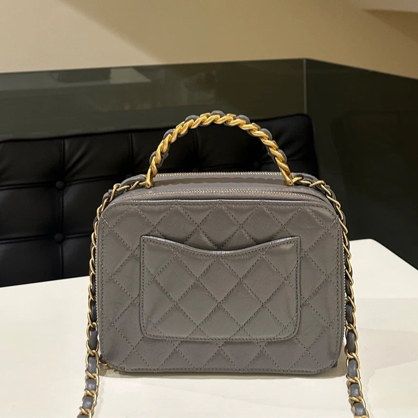 Authentic CHANEL Gray Classic Camera Crossbody Shoulder Bag