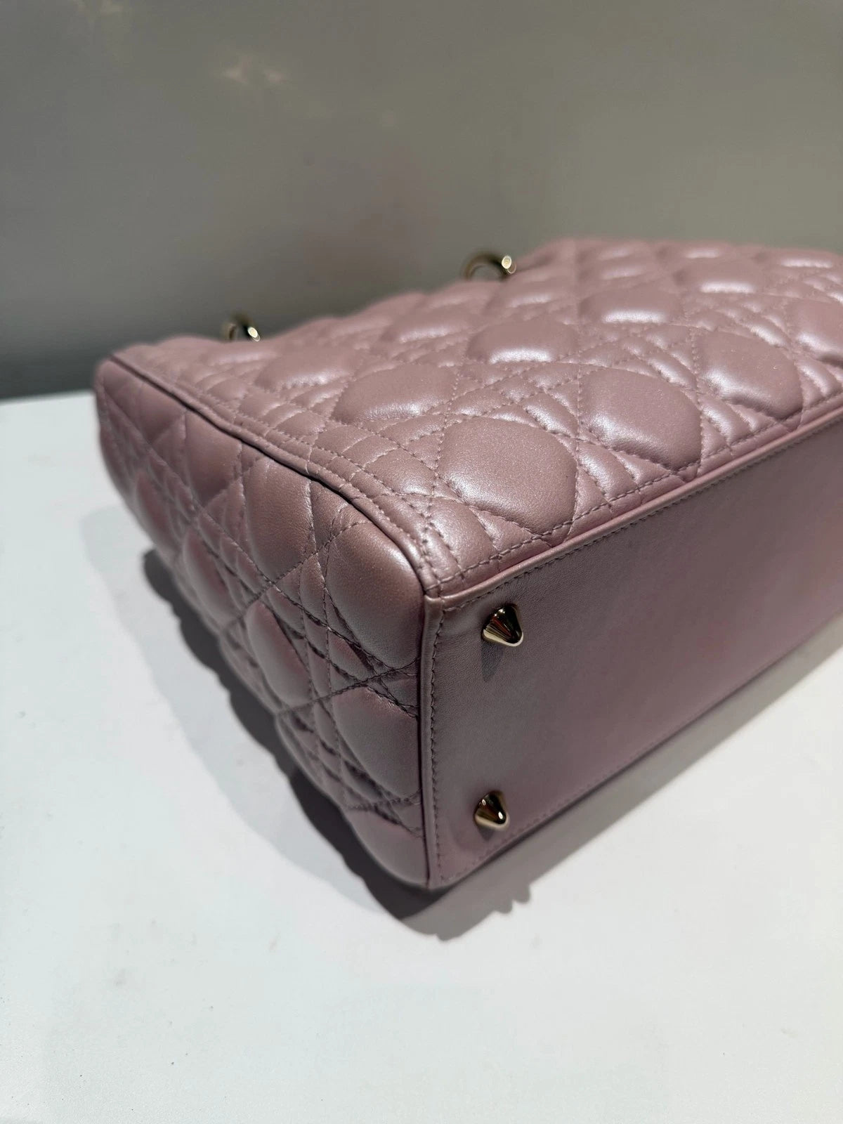 Dior Lady Dior Gold Pink Crossbody Top Handle Excellent