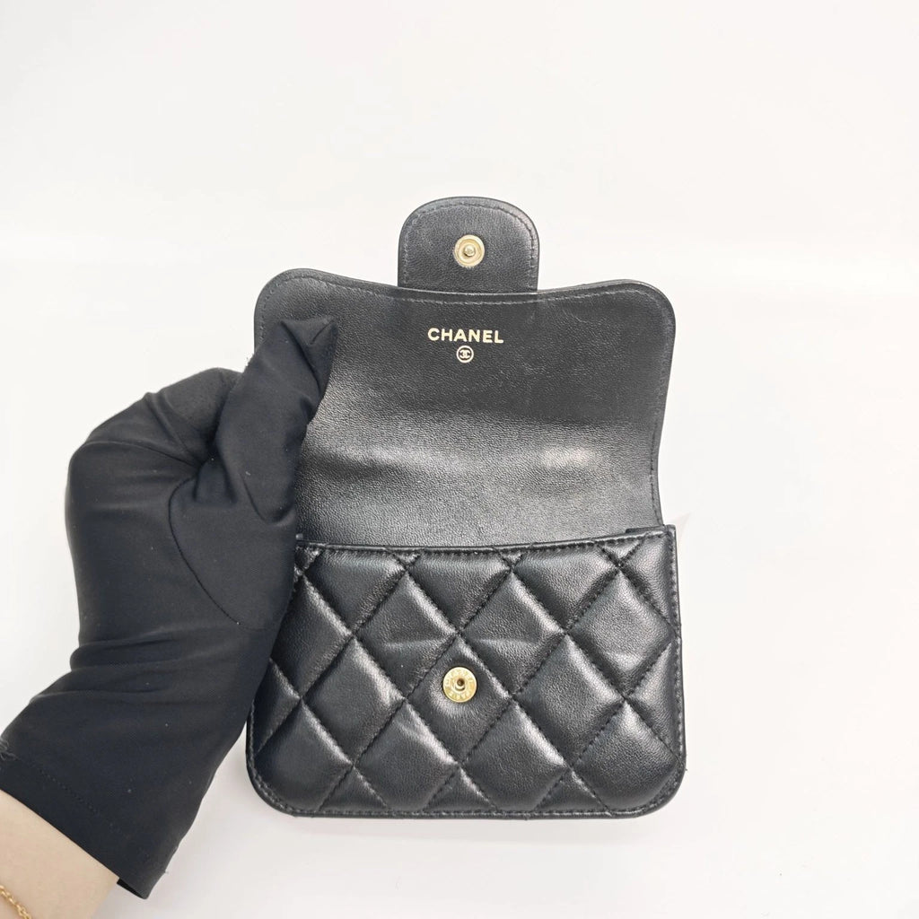 CHANEL Black Gold Lambskin Mini Top Handle Chain Bag For Women