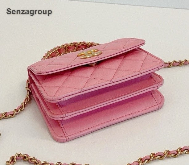 Chanel Kelly Mini Chain Top Handle Crossbody Pink Gold Diamond Women Classic