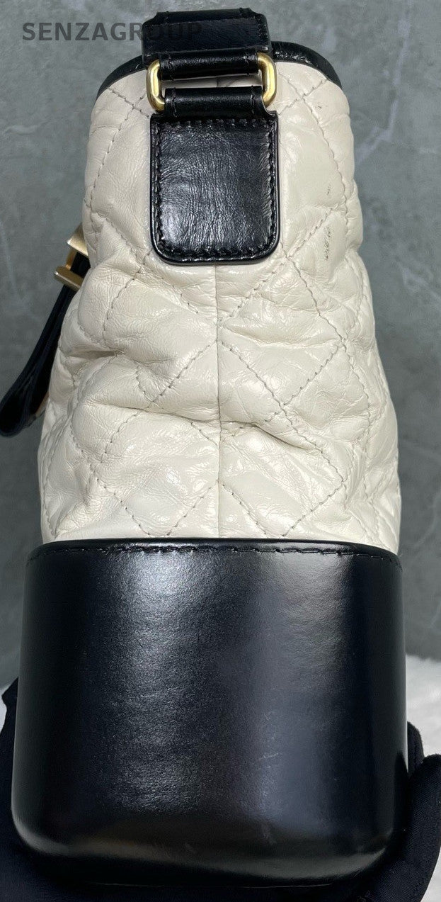 Chanel Calfskin MM Chain Shoulder Bag White Gold Silver Women Classic