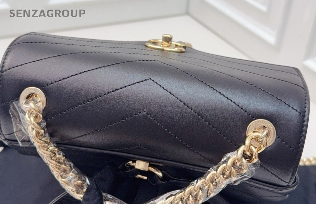 Chanel Calfskin Vintage Backpack Black Gold Used Women Classic Designer