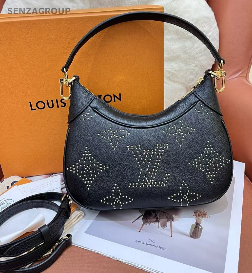 Louis Vuitton STUDS Bagatelle Monogram 2way Shoulder Handbag Women Black