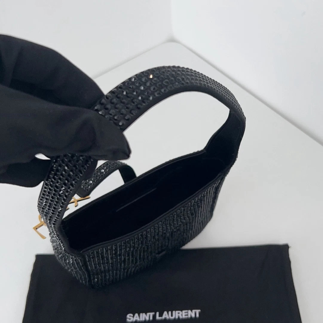 Excellent Saint Laurent Le57 Hobo Mini Bag Black Crystals Gold Hardware