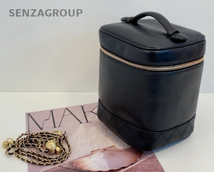 CHANEL Makeup box Top Handle 2way Chain Shoulder Handbag Women Vintage Black