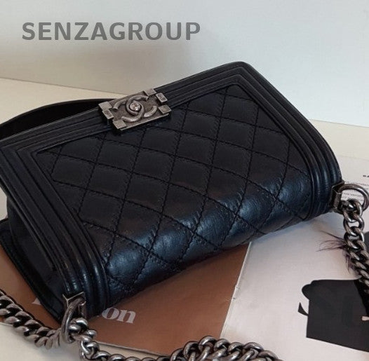 Chanel Leboy MM Calfskin Chain Shoulder Bag Black Silver Women Classic Fashion