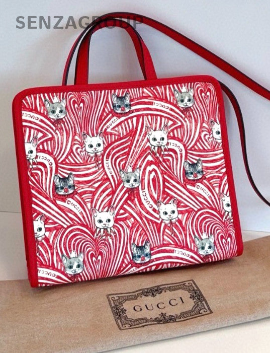 GUCCI tote Japan Limited Edition Hand-drawn Cat 2way Shoulder bag Red Women